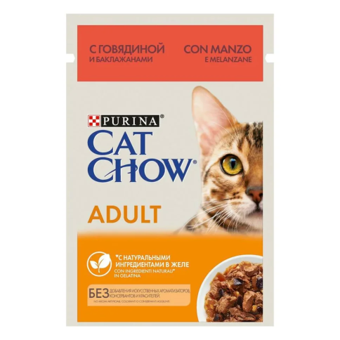 Влажный корм Purina Cat Chow Adult паучи для взрослых кошек с говядиной и баклажанами - 85 г фото 1