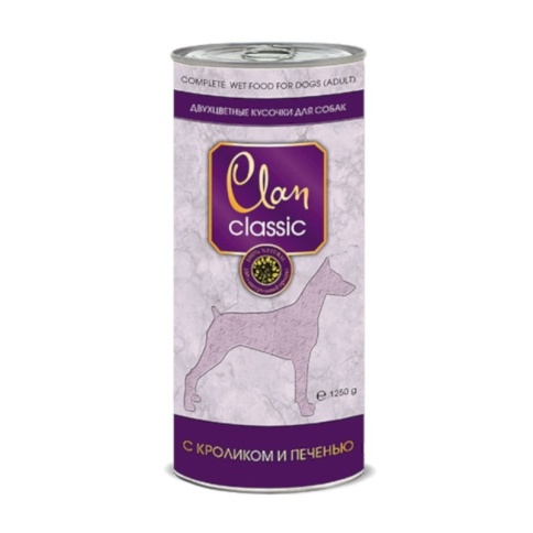 Clan Classic влажный корм для собак кусочки в соусе с кроликом и печенью в консервах - 1,25 кг фото 1