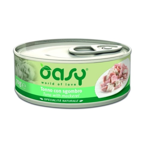 Oasy Wet cat Specialita Naturali Tuna Mackrel дополнительное питание для кошек с тунцом и скумбрией в консервах - 70 г (1 шт) фото 1
