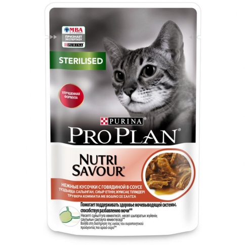 Влажный корм Pro Plan Cat Adult NutriSavour Sterilised для стерилизованных кошек с говядиной в соусе - 85 г фото 1