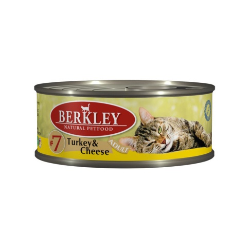 Berkley Adult Cat Turkey & Сheese № 7 паштет для взрослых кошек с натуральным мясом индейки, сыром, маслом лосося и ароматным бульоном - 100 г фото 1