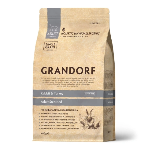 Сухой корм Grandorf Rabbit & Turkey Sterilised Кролик с индейкой для стерилизованных кошек, 400 г фото 1