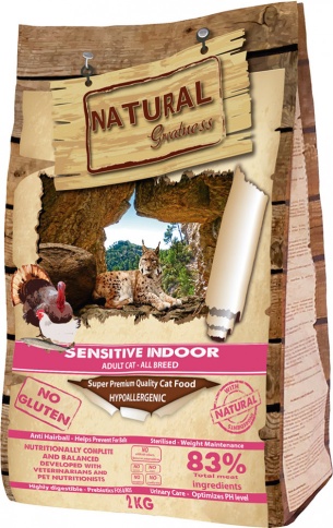 Natural Greatness Sensetive Indoor Recipe сухой корм для взрослых кошек с индейкой и курицей - 2 кг фото 1