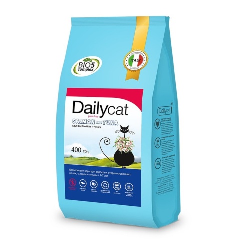 Dailycat Grain Free Adult Steri lite сухой беззерновой корм для стерилизованных кошек с лососем и тунцом - 400 г фото 1