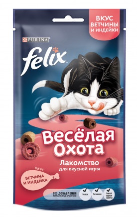 Felix Веселая Охота с ветчиной и индейкой (лакомства для кошек)-50г. фото 1