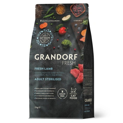 Сухой корм Grandorf Fresh Cat для стерилизованных кошек чувствительное пищеварение или склонность к аллергии ягненок с бататом 2 кг фото 1