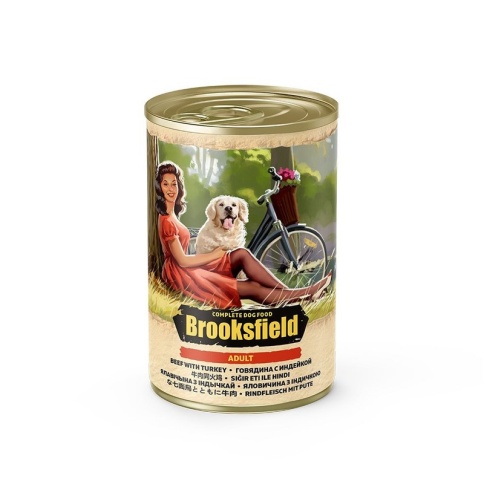 Brooksfield Adult Dog влажный корм для собак с говядиной, индейкой и рисом в консервах - 400 г фото 1