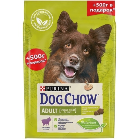 Purina Dog Chow сухой корм для взрослых собак с ягненком - 2,5 кг + 500 г в подарок фото 1