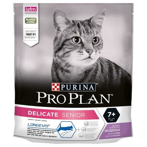 Сухой корм Purina Pro Plan Delicate Senior для кошек старше 7 лет с чувствительным пищеварением с индейкой - 400 г фото 1