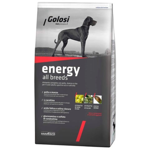 Golosi Dog Adult Energy сухой корм для активных и/или спортивных собак с курицей, говядиной и рисом - 12 кг фото 2