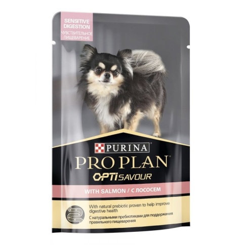 Влажный корм Purina Pro Plan Small & Mini Sensitive для взрослых собак мелких пород с чувствительным пищеварением c лососем в паучах - 100 г фото 1