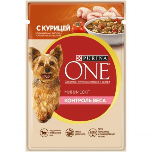 Purina One Mini Контроль веса 85 г для собак, с курицей, коричневым рисом и томатами 1х26 фото 1
