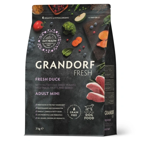Сухой корм Grandorf Fresh утка с бататом беззерновой для взрослых собак мелких пород, 3 кг фото 1