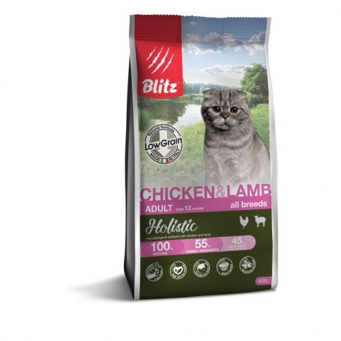 Blitz Holistic Cat Adult сухой низкозерновой корм для взрослых кошек с курицей и ягненком - 400 г фото 1