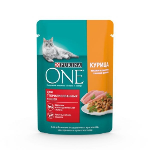 PURINA ONE "Sterilized" консервы 75 гр для Кастрированных и Стерилизованных Кошек Курица, Зеленая фасоль 1х26 фото 1