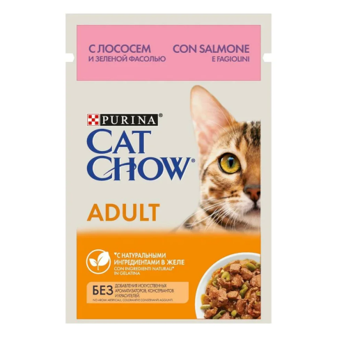 Влажный корм Purina Cat Chow Adult для взрослых кошек слососем и зеленой фасолью в паучах - 85 г фото 1