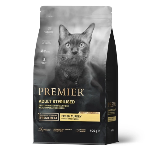 Сухой корм Premier Cat Turkey STERILISED для стерилизованных кошек свежее мясо индейка 400 г фото 1