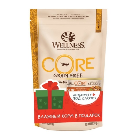 Wellness Core сухой корм для стерилизованных кошек WellnessCore изкурицы с индейкой 300 г + влажный корм из курицы с индейкой WellnessCore в подарок фото 1