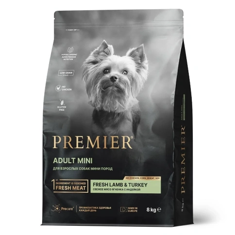 Сухой корм Premier Dog Lamb&Turkey ADULT Mini для собак мелких пород свежее мясо ягненок с индейкой 8 кг фото 1