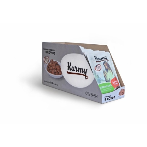 Karmy Sterilized влажный корм для стерилизованных кошек и кастрированных котов старше 1 года с телятиной в соусе - 80 г фото 1