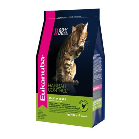 Eukanuba Cat Hairball сухой корм для кошек для вывода шерсти из желудка с домашней птицей - 400 гр фото 2
