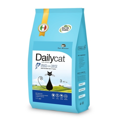 Dailycat Adult Steri Lite Fish & Rice для взрослых кастрированных и стерилизованных кошек с рыбой и рисом 3 кг фото 2