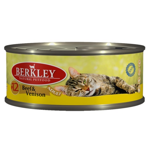 Berkley Adult Cat Beef & Venison № 12 паштет для взрослых кошек с натуральной говядиной и олениной, маслом лосося и ароматным бульоном - 100 г фото 1