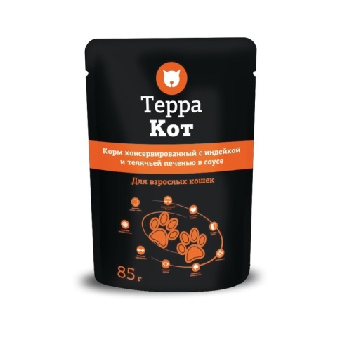 Терра Кот влажный корм для взрослых кошек всех пород с индейкой и телячьей печенью - 85 г фото 1