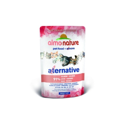 Almo Nature Alternative Adult Cat Salmon паучи для взрослых кошек с лососем и 91% мяса - 55 г фото 1