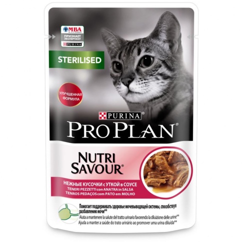 Влажный корм Pro Plan Cat Adult NutriSavour Sterilised для стерилизованных кошек с уткой в соусе - 85 г фото 1