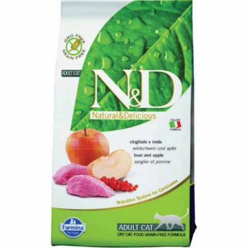 Farmina N&D Grain - Free Feline Boar & Apple Adult сухой корм с кабаном и яблоком для взрослых котов или кошек - 10 кг фото 2