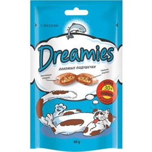 Dreamies лакомые подушечки для кошек с лососем 60 г фото 1