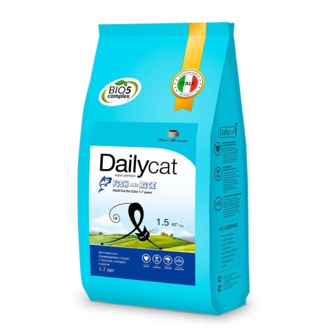 Cухой корм Dailycat Adult Exi Care Fish and Rice для взрослых привередливых кошек с сельдью, лососем и рисом 1.5 кг фото 2