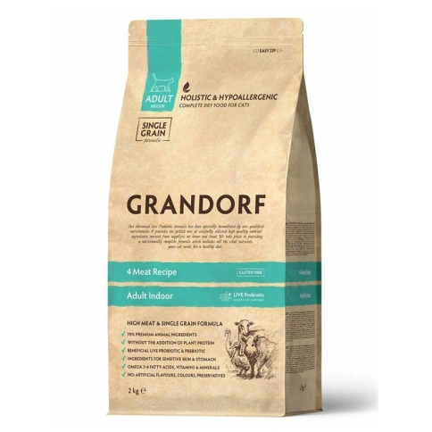 Сухой корм Grandorf Holistic Adult Indoor 4 вида мяса с пробиотиками для кошек, 2 кг фото 1