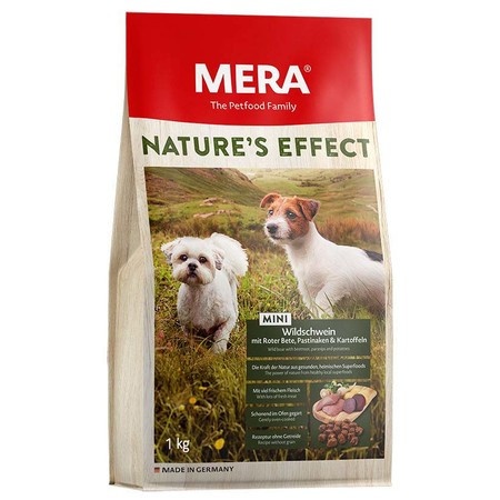Mera Nature's Effect Mini Wildschwein Mit Roter Bete, Pastinaken & Kartoffeln сухой корм для взрослых собак мелких пород с мясом кабана, свеклой, пастернаком и картофелем - 1 кг фото 1