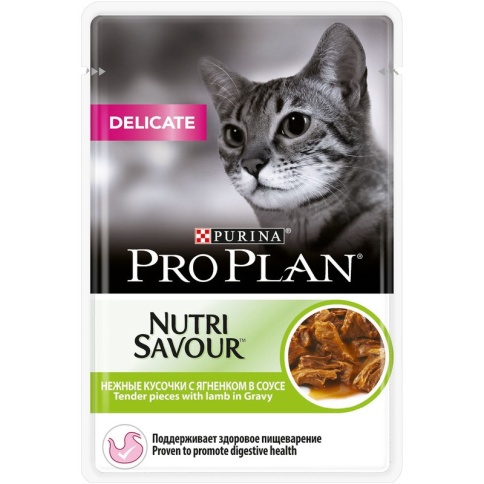 Влажный корм Purina Pro Plan Delicate для взрослых кошек с чувствительным пищеварением с ягненком в соусе - 85 г фото 1