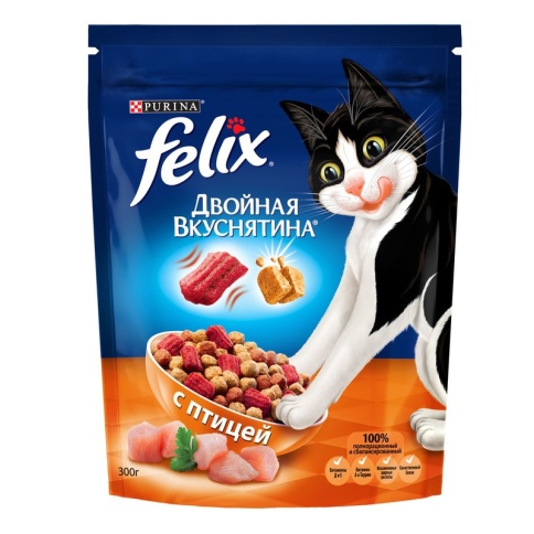 Сухой корм Felix Двойная вкуснятина для взрослых кошек с птицей 300 г фото 2