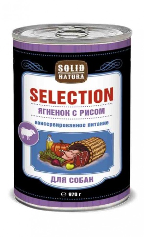 Solid Natura Selection Ягненок с рисом влажный корм для собак в жестяной банке 970 г фото 1