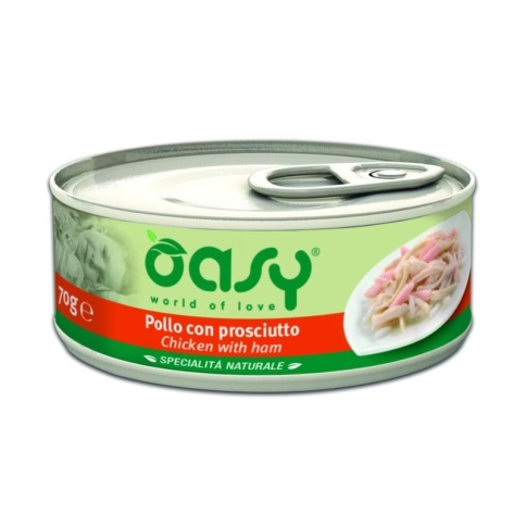 Oasy Wet cat Specialita Naturali Chicken Ham дополнительное питание для кошек с курицей и ветчиной в консервах - 70 г фото 1