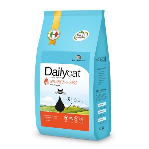 Сухой корм Dailycat Senior Turkey and Rice для пожилых кошек с индейкой и рисом 3 кг фото 2