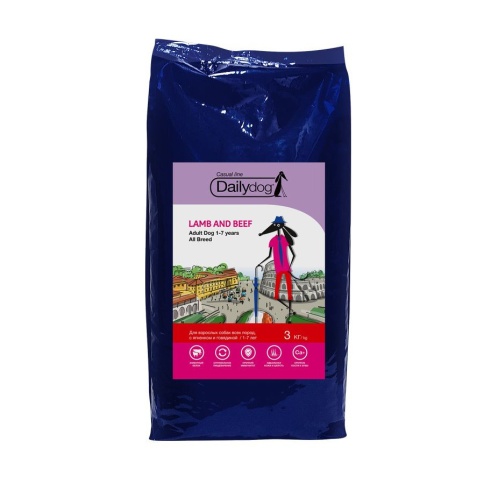 Dailydog Casual dog Adult all breed Lamb&Beef сухой корм для взрослых собак с бараниной говядиной и рисом - 3 кг фото 1
