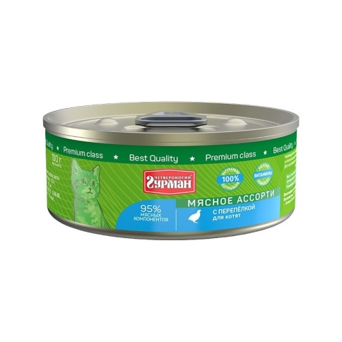 Влажный корм Четвероногий Гурман Мясное ассорти для котят с перепелкой - 100 г фото 1