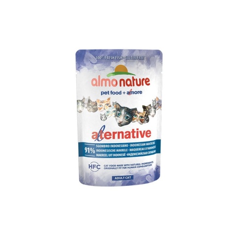 Almo Nature Alternative Adult Cat Indonesian Mackerel паучи для взрослых кошек с индонезийской макрелью и 91% мяса - 55 г фото 2