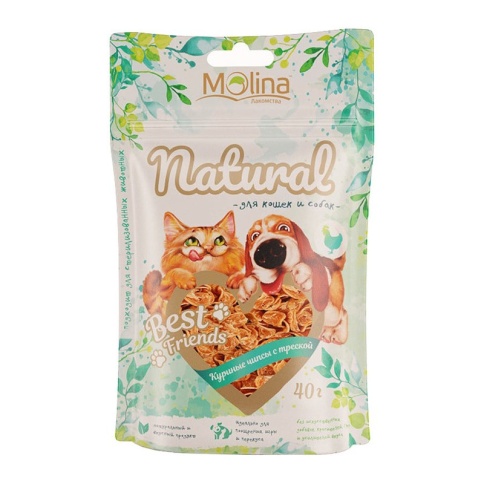 Molina Best Friends лакомство для кошек и собак Куриные чипсы с треской - 40 г фото 1