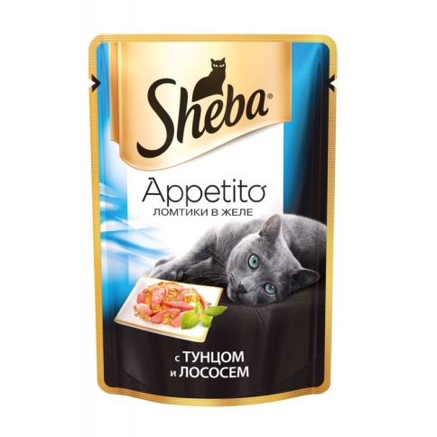Sheba "Appetito" паучи в форме ломтиков тунца и лосося в желе для взрослых кошек - 85 г фото 2