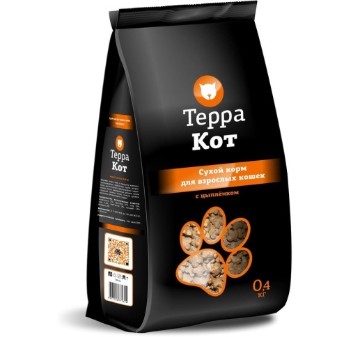 Терра Кот сухой корм для взрослых кошек всех пород с цыпленком - 400 г фото 1