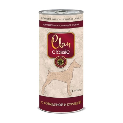 Clan Classic влажный корм для собак кусочки в соусе с говядиной и курицей в консервах - 1,25 кг фото 1