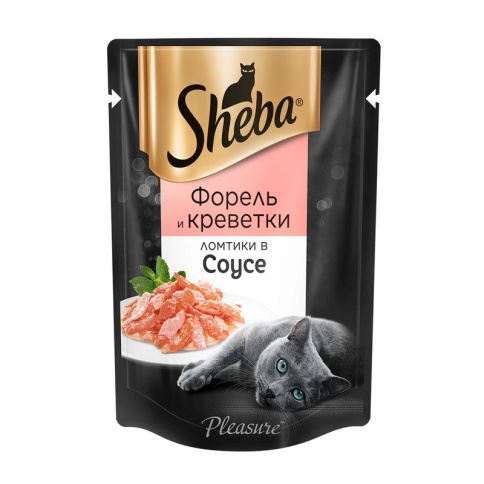Sheba Pleasure влажный корм для взрослых кошек со вкусом форели и креветок в соусе - 85 г фото 1