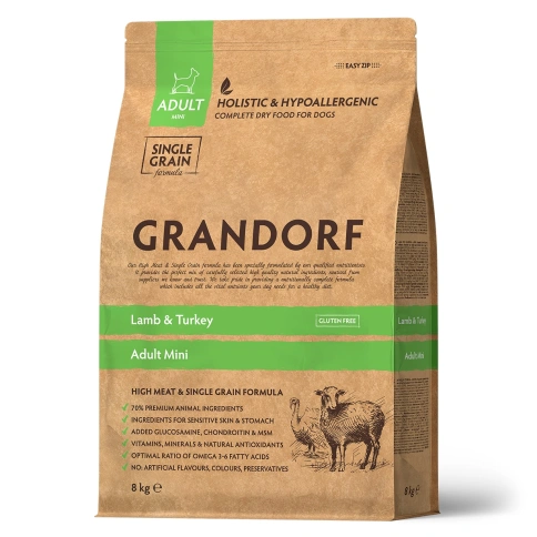 Сухой корм Grandorf Lamb & Turkey Mini Ягненок с индейкой для взрослых собак мелких пород, 8 кг фото 1
