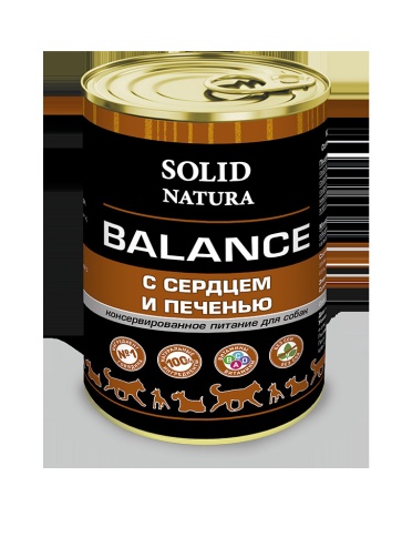Solid Natura Balance консервы для собак, сердце и печень - 340 г фото 1